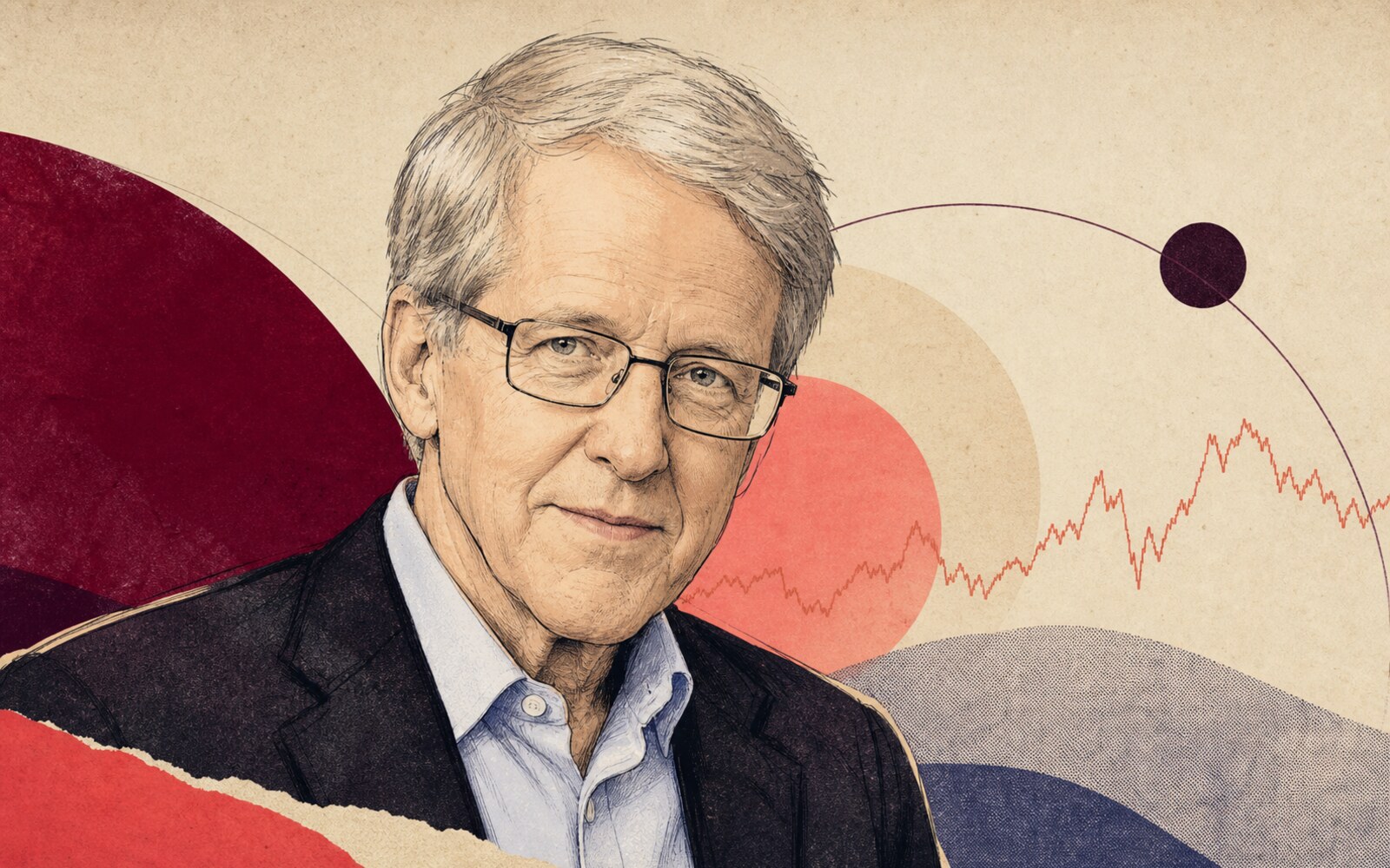 Retrato ilustrado do economista Robert Shiller